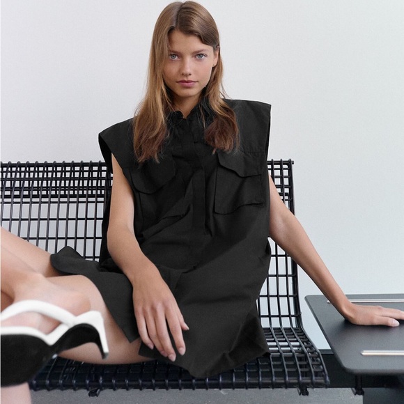 Zara Poplin Shirt Dress | Black | Size Small - Picture 1 of 2